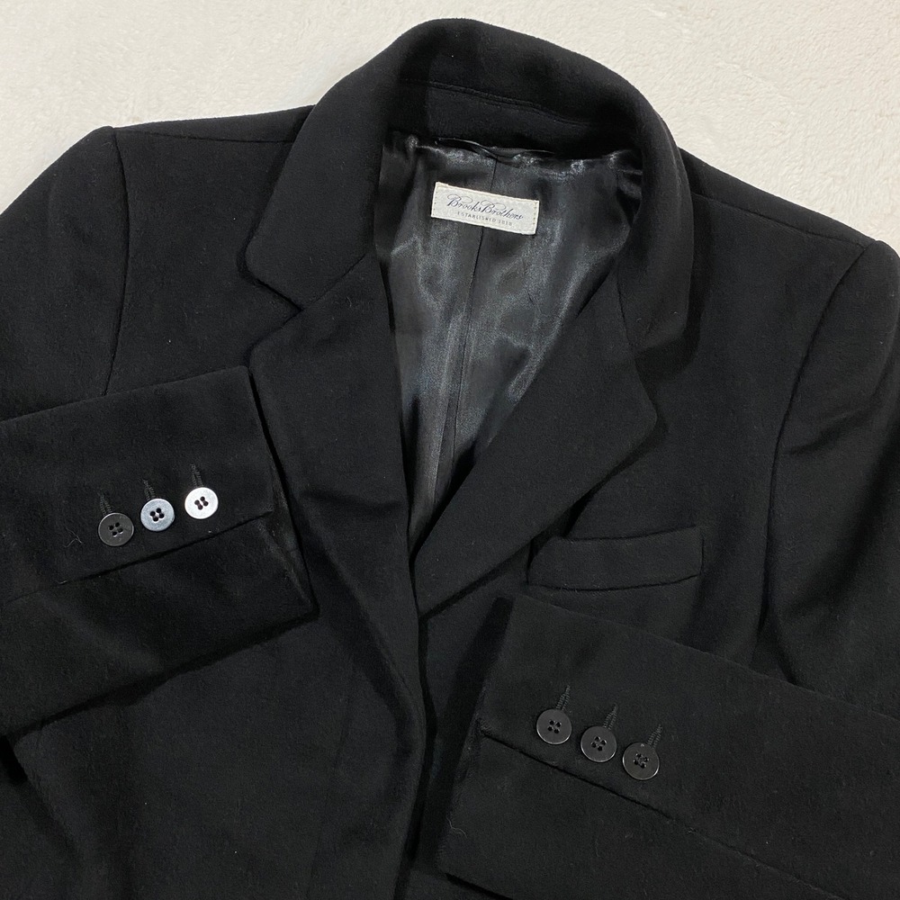 Brooks Brothers Wool Blend Coat Classic Fit Button Front Black Overcoat Women's